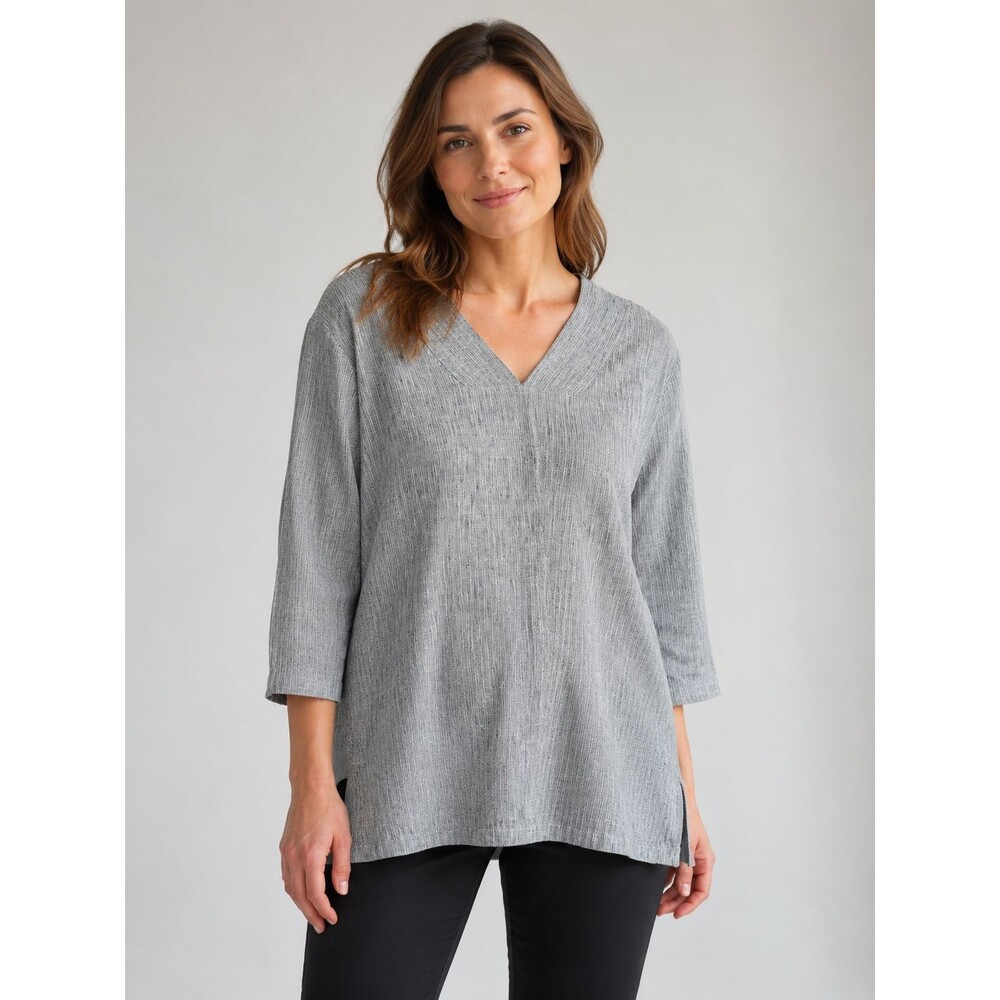 Hot Cotton 3/4 Sleeve Linen Blend V-Neck Tunic Top Size Large
